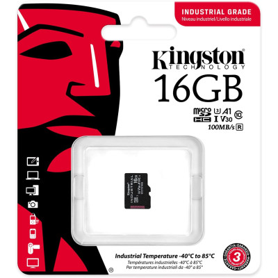 Kingston Карта пам'яті Kingston microSD 16GB C10 UHS-I U3 A2 V30 R100/W80MB/s Industrial Kingston Карта пам'яті Kingston microSD 16GB C10 UHS-I U3 A2 V30 R100/W80MB/s Industrial