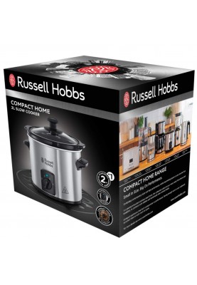 Russell Hobbs Повільноварка Compact Home, 145Вт, чаша-2л, механічне керування, знімна кришка, нерж. сталь, сірий