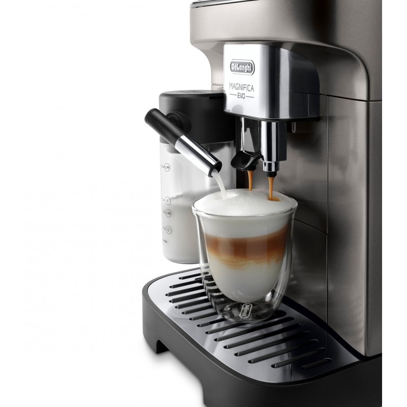 Delonghi Кавомашина Magnifica Evo, 1.8л, зерно+мелена, автомат.капуч, дисплей, авторецептів -7, графіт