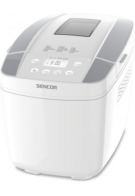 Sencor Хлібопічка 800Вт, програм-10, макс.вага -1.2кг, форма прямокутник, пластик, білий