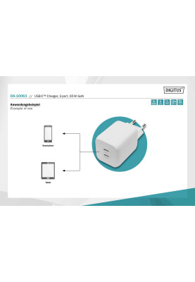 Digitus Зарядний пристрій 2хUSB-C, 65W, GaN