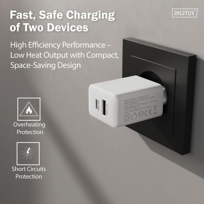 Digitus Зарядний пристрій GaN 1хUSB-C, 1хUSB-A, 30W