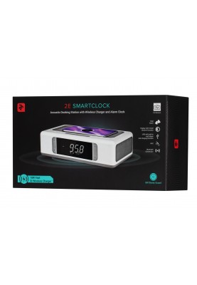 2E Акустична док-станція SmartClock Wireless Charging, Alarm Clock, Bluetooth, FM, USB, AUX White