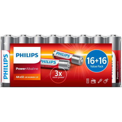 Philips Батарейка Philips Power Alkaline AA лужна. плівка, 32 шт