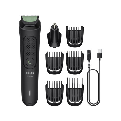Philips Тример Philips All-in-One Trimmer 3000 Series, для обличчя, голови, носа, акум., насадок-7, сталь, чорний