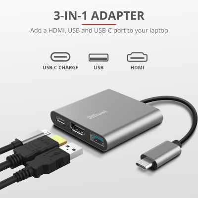 Trust Dalyx 3-in-1 Multiport USB-C Adapter ALUMINIUM