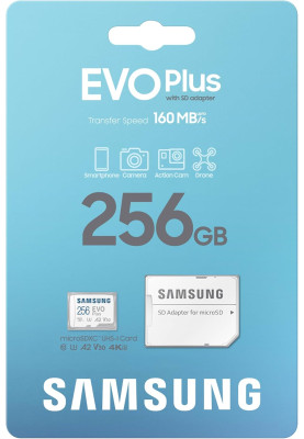 Samsung Мапа пам'яті Samsung microSD 256GB C10 UHS-I R130MB/s Evo Plus + SD