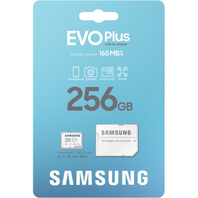 Samsung Мапа пам'яті Samsung microSD 256GB C10 UHS-I R130MB/s Evo Plus + SD