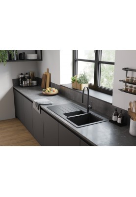 Hansgrohe Мийка кухонна S52, граніт, прямокутник, з крилом, 980х480х190мм, чаша - 1.5, врізна, сірий камінь