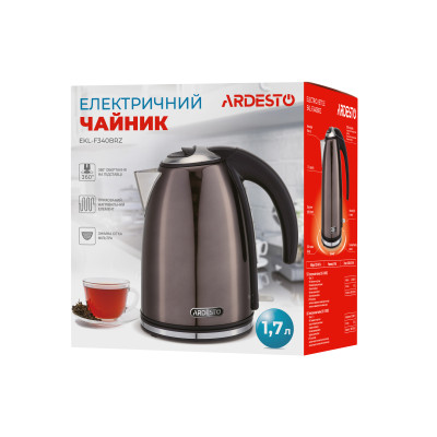 ARDESTO Електрочайник EKL-F340BRZ 1.7л/2200Вт/strix контроль/нерж. сталь/бронзовий