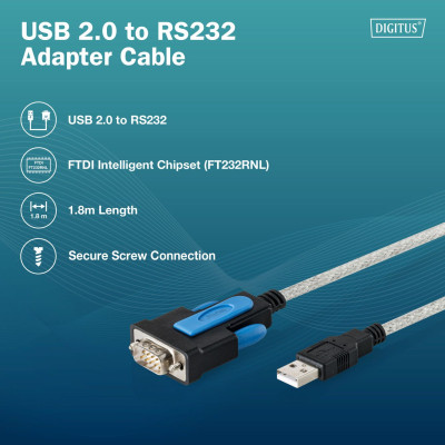 Digitus Адаптер DIGITUS USB-A > RS232 (M/M), FTDI, 1.8м