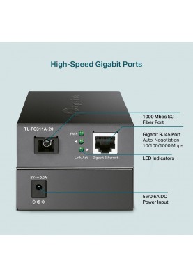 TP-Link Медіаконвертер FC311A-20 1xGE, 1x1000BASE-LX, SM, WDM, 20km, SC