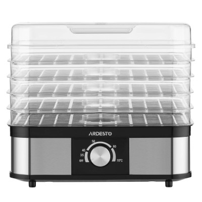 ARDESTO Сушарка для продуктів 550Вт, піддонів - 5x3см, макс - 70°С, пластик, чорний+нерж