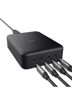 Trust Зарядне пристрій мережевий Maxo 240Вт, GaN, 4xUSB-C, PD, чорний