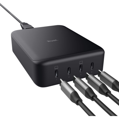 Trust Зарядне пристрій мережевий Maxo 240Вт, GaN, 4xUSB-C, PD, чорний