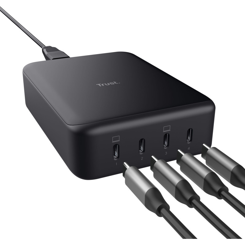 Trust Зарядний пристрій мережевий Maxo 240Вт,GaN, 4xUSB-C,PD, чорний