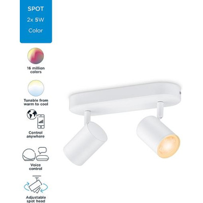 WiZ Світильник точковий накладний розумний IMAGEO Spots, 2х5W, 2200-6500K, RGB, Wi-Fi, білий