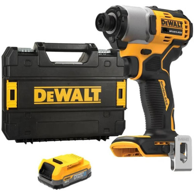 DeWALT Шурупокрут ударний аккумуляторний DeWalt XR Li-Ion PowerStack 18В 1х1.7А·рік 192Нм 3200об/хв 4200уд/хв кейс 0.88кг без ЗП