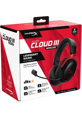 HyperX Гарнітура ігрова Cloud III, WL/USB-A/USB-C, чорно-червоний