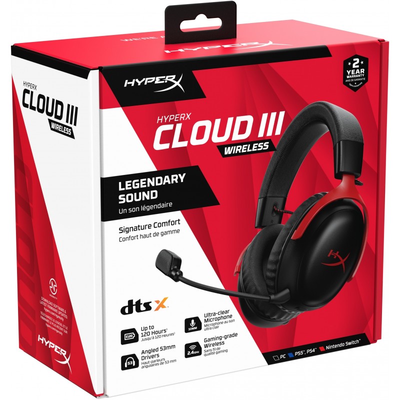 HyperX Гарнітура ігрова Cloud III, WL/USB-A/USB-C, чорно-червоний