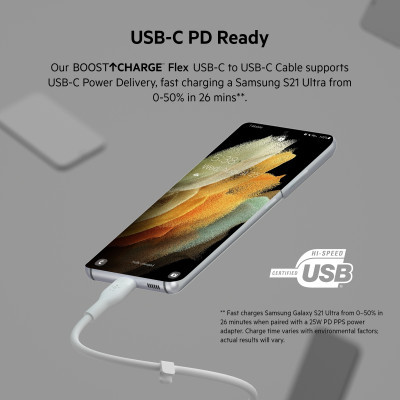 Belkin Кабель USB-С - USB-C силіконовий, з кліпсою, 2м, білий