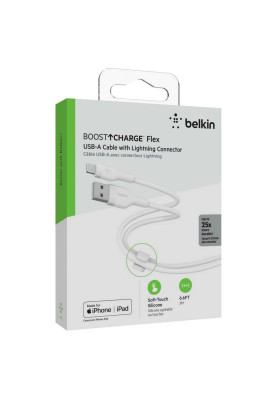 Belkin Кабель заряджання/синхронізації USB-A > Lightning, 2м, силіконовий з кліпсою, білий