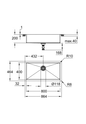 Grohe Мийка кухонна K700, нерж.сталь, прямокут., без крила, 800x400x200мм, чаша - 1, універсальна, нержавіюча сталь