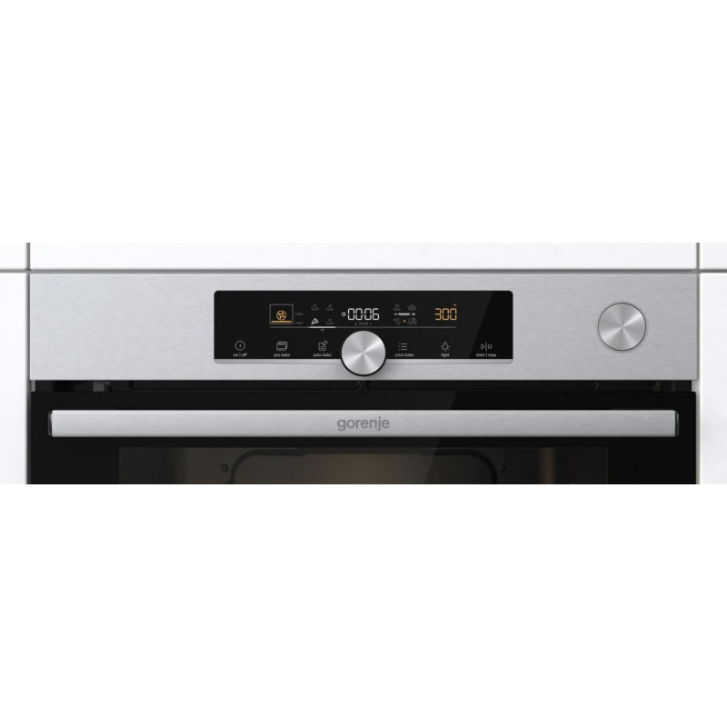 Gorenje Духова шафа електрична, 77л, A+, пара, дисплей, готування на різних рівнях, нерж