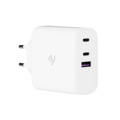 2E Зарядний пристрій мережевий 65Вт 2хUSB-C/USB-A GAN PD/QC, білий