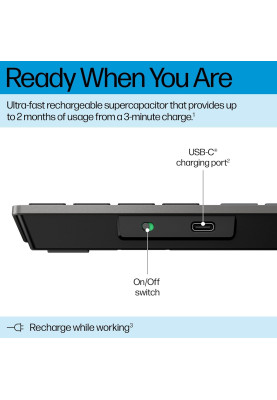 HP Клавіатура мембранна 720 Multi-Device Rechargeable, 109key, WL/BT, EN/UK, чорний