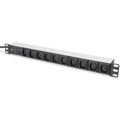 Digitus Блок розеток 1U, 10xC13, 10A, 250V, запобіжник, вилка C14