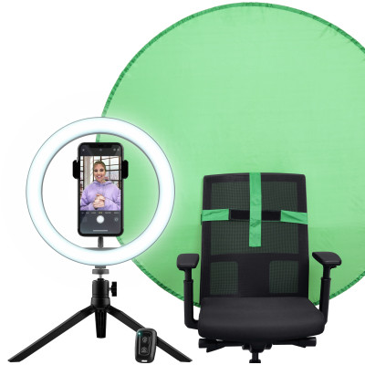 Trust Комплект для стримінгу Maku+ 2-in-1 Streaming Kit, зелений фон та кільцева лампа