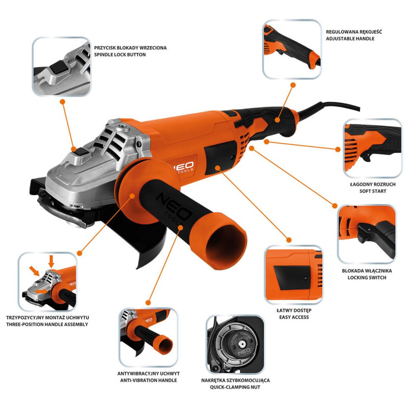 Neo Tools Шліфмашина кутова 230мм 3000Вт 6600об·хв 5.6кг