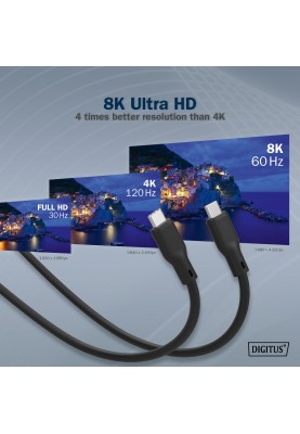 Digitus Кабель USB-C заряджання/синхронізації, 1м, USB 4.0 Gen3, 40G, 240W, 8K, силіконовий, чорний