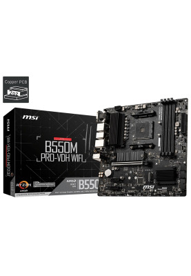 MSI Материнська плата B550M PRO-VDH WIFI sAM4 B550 4xDDR4 HDMI D-Sub WiFi BT mATX