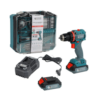 Könner & Söhnen Шурупокрут-дриль ударний аккумуляторний Konner&Sohnen KS ID20V-60 KIT 74 18В 1х2А·рік 60Нм 0-450·0-1900об/хв LED-світло ЗП набір свердл і біт 74шт