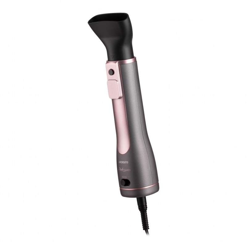 ARDESTO Фен-щітка Brush Pink Touch, 1200Вт, 2 швидкості, 2 темп. режими, LED-дисплей, функція іонізації , 4 насадки, сірий+ рожевий