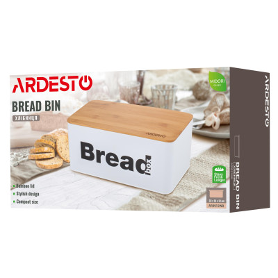 ARDESTO Хлібниця Midori 33х18х13см, метал, бамбук, білий