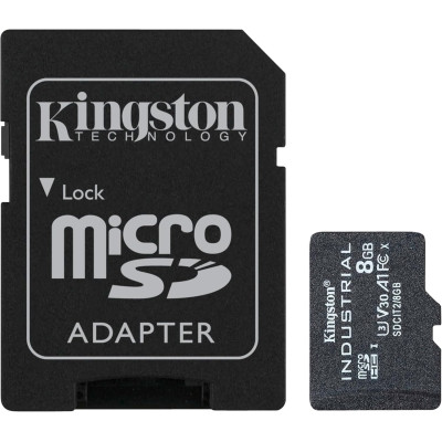 Kingston Карта пам'яті microSD 8GB C10 UHS-I U3 A2 V30 R100/W80MB/s + SD Industrial