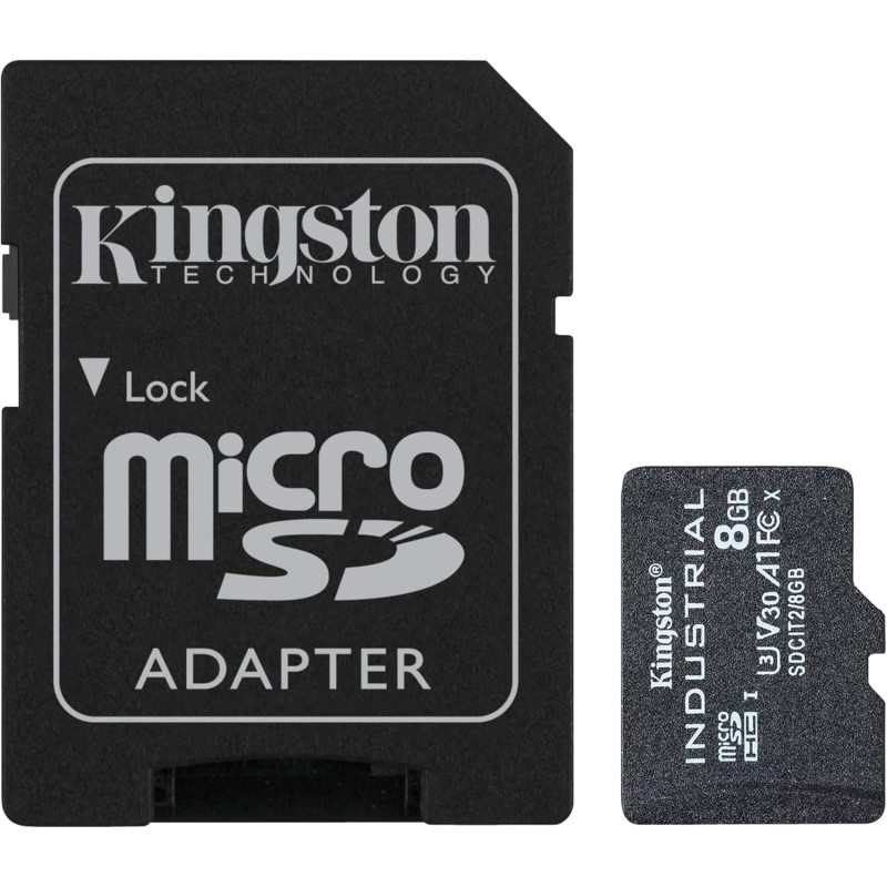 Kingston Карта пам'яті microSD 8GB C10 UHS-I U3 A2 V30 R100/W80MB/s + SD Industrial