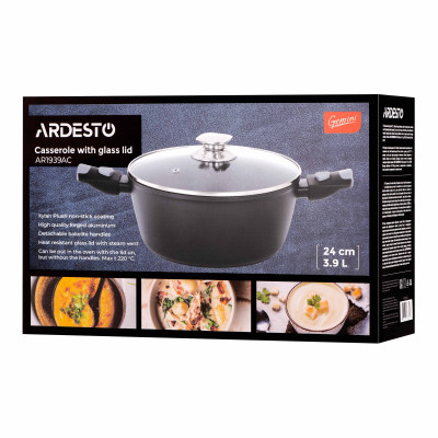 ARDESTO Каструля зі скляною кришкою Gemini Bari, 3.9л, алюміній, чорний ARDESTO Каструля зі скляною кришкою Gemini Bari, 3.9л, алюміній, чорний