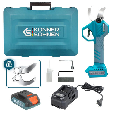 Könner & Söhnen Секатор акумуляторний Konner&Sohnen KS CPS20V-40 CASE 20В акб 1х2А·год d 20-40мм ЗП кейс 1.0кг