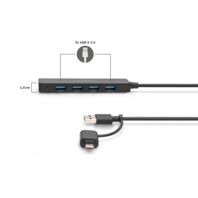 Digitus Хаб DIGITUS USB-A/C > 4хUSB-А, 0,2 м, активний (опція)