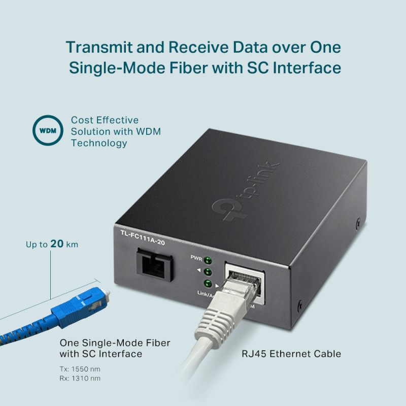 TP-Link Медіаконвертер FC111A-20 1xFE, 100Base-LX, SM, WDM, 20km, SC