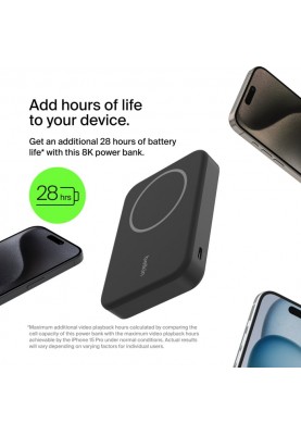 Belkin Акумулятор портативний літій-іонний Power Bank 8000мА·год, 15Вт, MagSafe Qi2, чорний