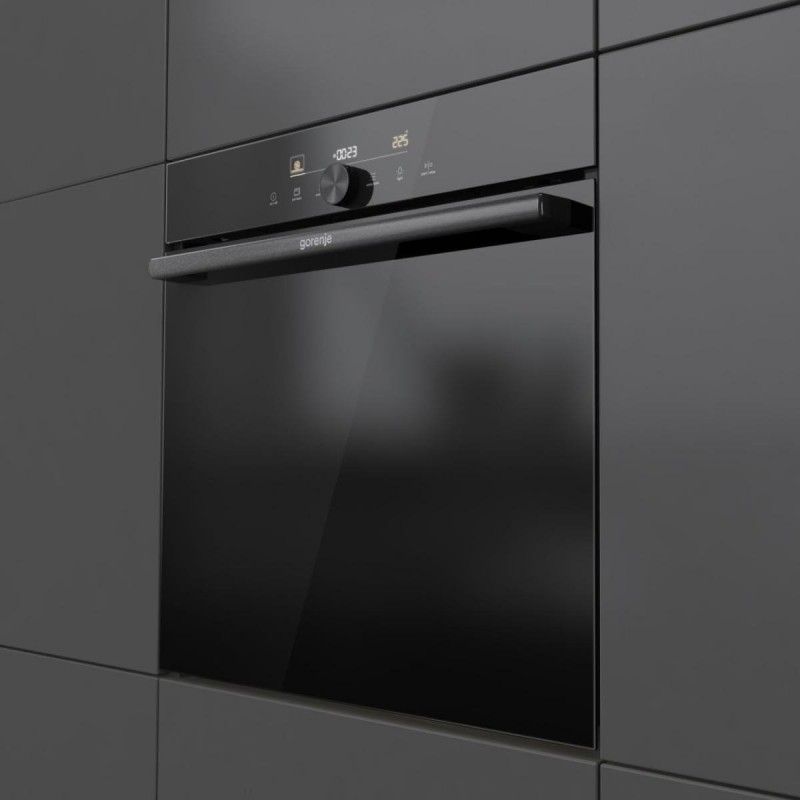 Gorenje Духова шафа електрична, 77л, A+, пара, дисплей, IconTouch, чорний