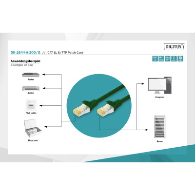 Digitus Патч-корд CAT 6а SF-UTP, 20м, AWG 26/7, Cu, LSZH, зелений