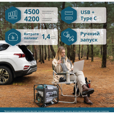 Könner & Söhnen Генератор бензиновий інверторний KS 4500i, 230В, 4.5кВт, ручний стартер, 33кг