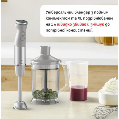 Tefal Блендер Tefal заглибний Quickchef+ 1000Вт, 3в1, чаша-800мл, чопер-1000мл, турборежим, сріблясто-сірий