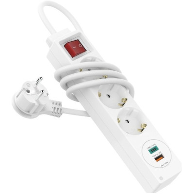 HAMA Мережевий подовжувач 3XSchuko 3G*1.5мм 1.4м USB-C/A, PD/QC White